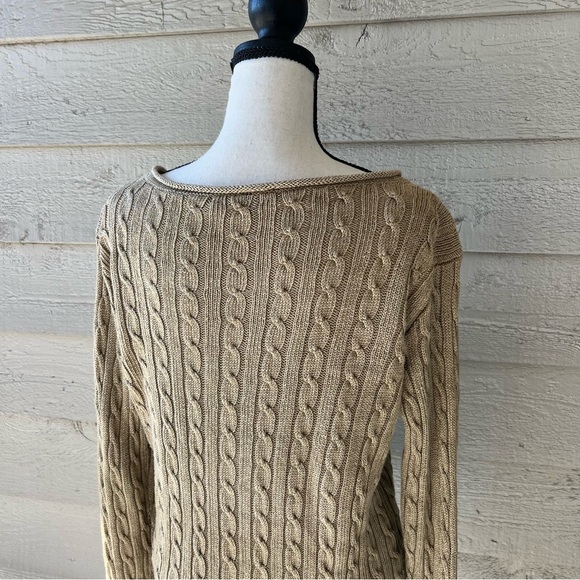 Vintage Ralph Lauren V-Neck Cable Knit Sweater Linen Beige - Picture 7 of 9